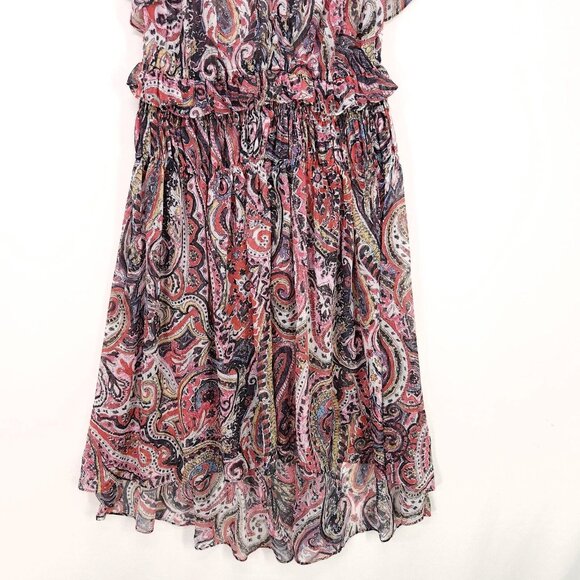 The Kooples Midi Dress Sheer Paisley Lightweight V-Neck Ruffle *Unlined XXS - Picture 5 of 14
